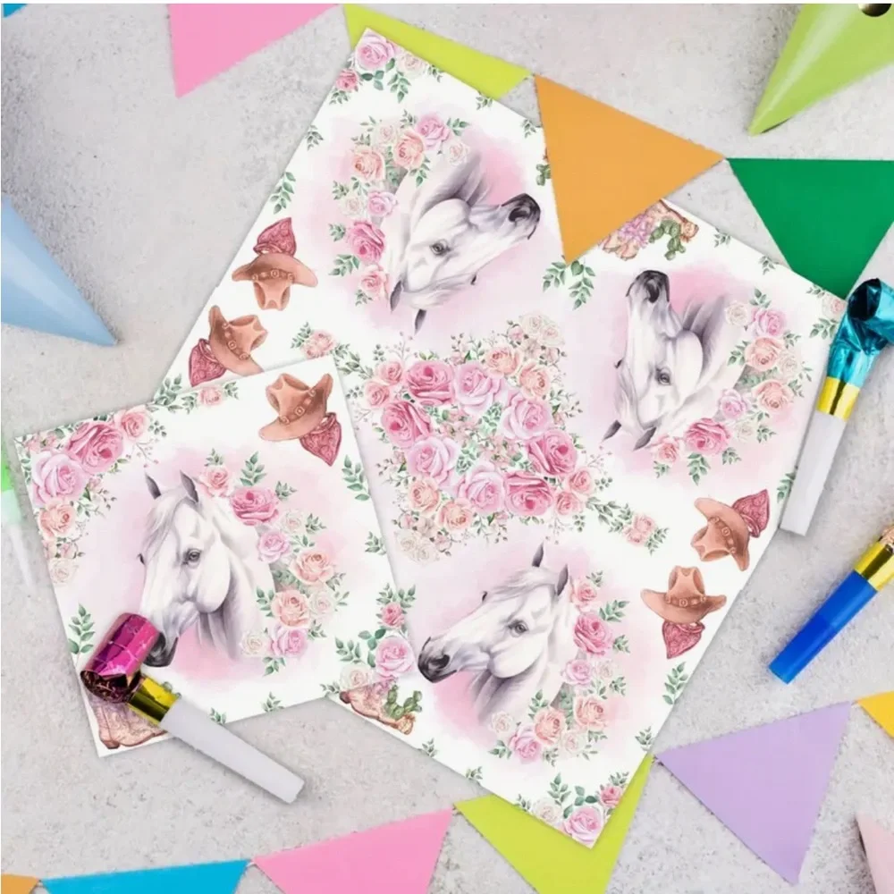Pink Rose Cowgirl White Horse Luncheon Paper Party Napkins, 20-ct